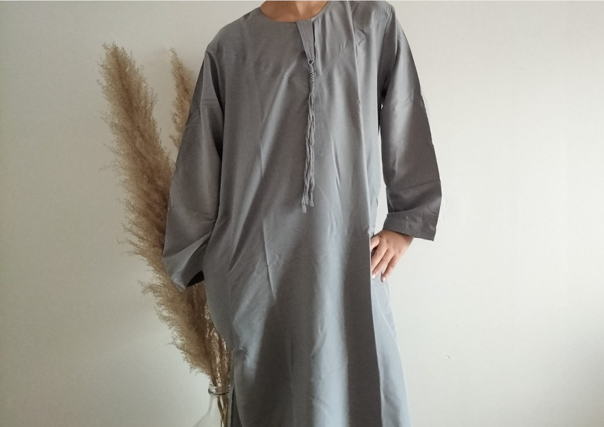 Qamis Gris Foncé Simple Enfant